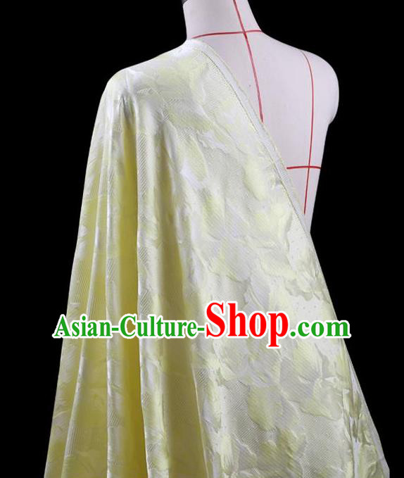 Traditional Asian Chinese Handmade Embroidery Leaf Jacquard Weave Coat Silk Tapestry Yellow Fabric Drapery, Top Grade Nanjing Brocade Ancient Costume Cheongsam Cloth Material