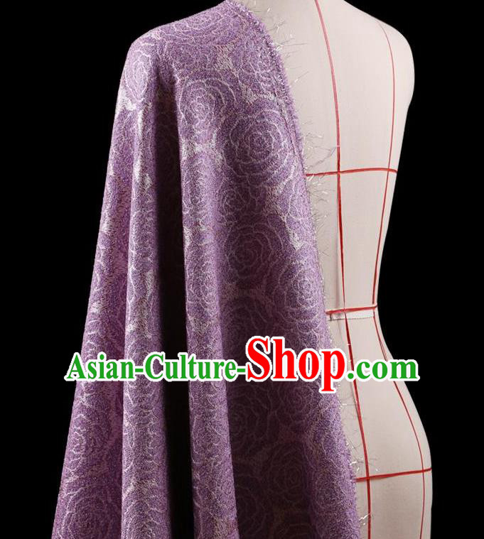 Traditional Asian Chinese Handmade Embroidery Rose Flower Jacquard Weave Coat Silk Tapestry Purple Fabric Drapery, Top Grade Nanjing Brocade Ancient Costume Cheongsam Cloth Material
