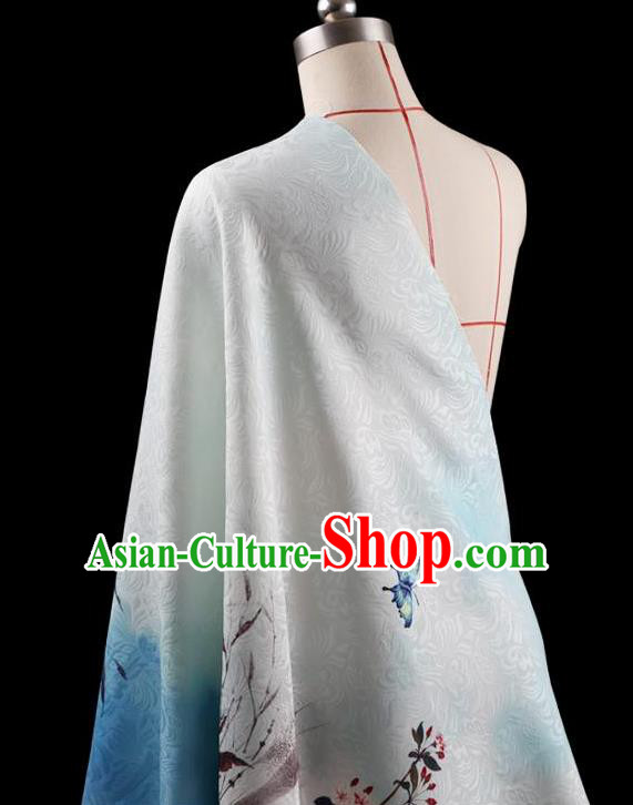 Traditional Asian Chinese Handmade Printing Pear Flower Jacquard Weave Dress Black Silk Satin Fabric Drapery, Top Grade Nanjing Brocade Ancient Costume Cheongsam Cloth Material