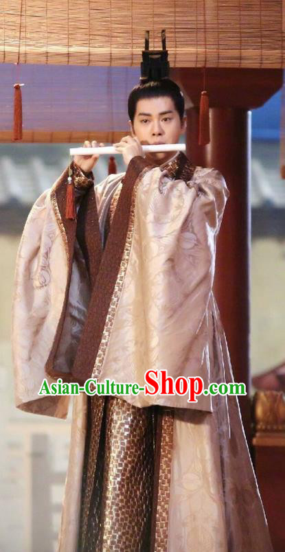 Asian Chinese Traditional Prince Costume and Headpiece Complete Set, Lost Love In Times China Ancient Northern and Southern Dynasties Nobility Childe Robe Clothing for Men