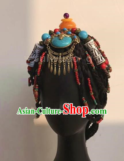 Traditional Chinese Zang Nationality Hair Accessories, Tibetan Chinese Minority Nationality Headwear for Women