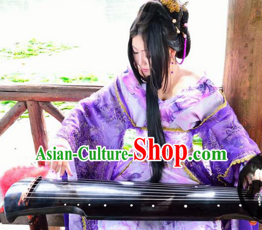 Asian Chinese Traditional Cospaly Tang Dynasty Imperial Consort Costume, China Elegant Hanfu Peri Purple Dress Clothing for Women
