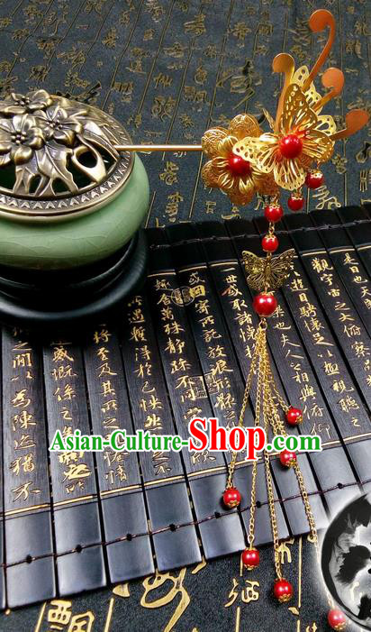 Traditional Handmade Chinese Ancient Classical Hair Accessories, Butterfly Step Shake Golden Hair Stick, Hair Fascinators Hairpins for Women