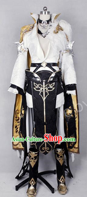 Asian Chinese Traditional Cospaly Costume Customization Swordswoman Costume, China Elegant Hanfu Heroine Golden Dress Clothing for Women