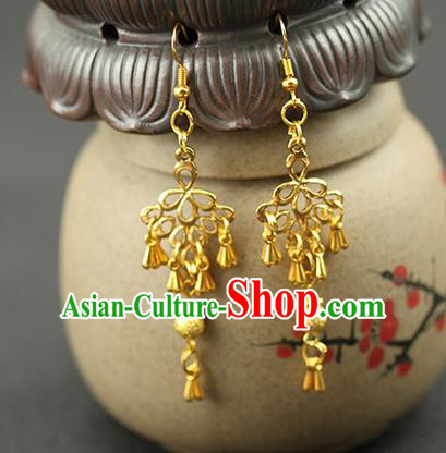 Chinese Ancient Style Hair Jewelry Accessories Wedding Golden Earrings, Hanfu Xiuhe Suits Bride Handmade Eardrop for Women