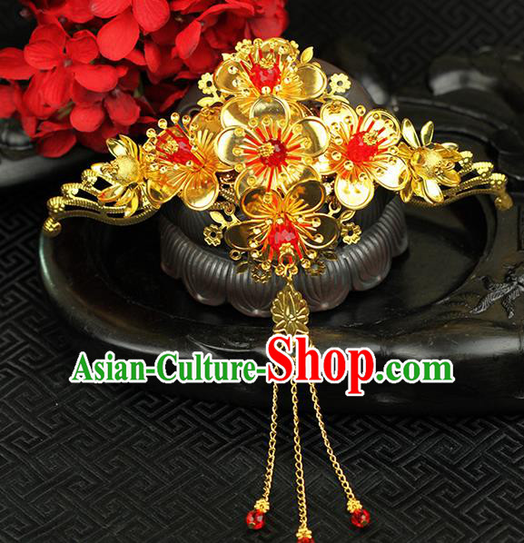 Chinese Ancient Style Hair Jewelry Accessories Wedding Phoenix Coronet, Hanfu Xiuhe Suits Step Shake Bride Tuinga Handmade Hair Stick for Women