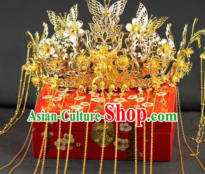 Chinese Ancient Style Hair Jewelry Accessories Wedding Luxury Tassel Hairpins, Hanfu Xiuhe Suits Step Shake Bride Tuinga Handmade Phoenix Coronet for Women