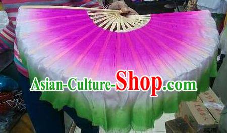 Pure Silk Traditional Chinese Fans Oriental Gradient Ribbon Fan Folk Dance Cultural Yanko Dance Hand Fan