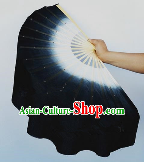 Pure Silk Traditional Chinese Fans Oriental Black Ribbon Fan Folk Dance Cultural Yanko Dance Hand Fan