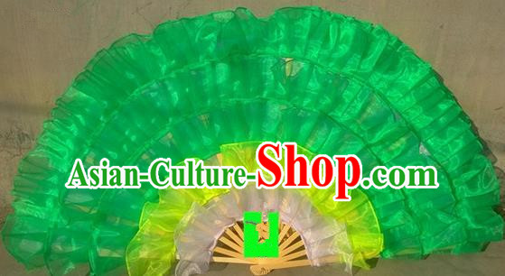 Pure Silk Traditional Chinese Fans Oriental Green Ribbon Fan Folk Dance Cultural Yanko Dance Hand Fan