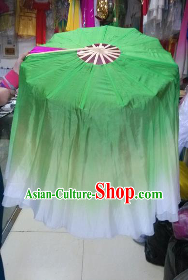 Pure Silk Traditional Chinese Fans Oriental Green Ribbon Fan Folk Dance Cultural Yangko Lotus Dance Hand Fan