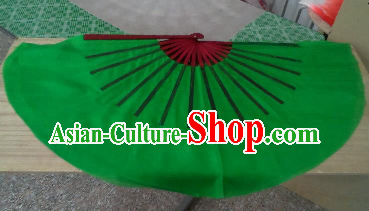 Pure Silk Traditional Chinese Fans Oriental Green Ribbon Fan Folk Dance Cultural Yangko Dance Hand Fan