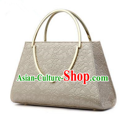 Traditional Handmade Asian Chinese Element Knurling Vines Flower Bags Shoulder Bag National Champagne Golden Handbag for Women