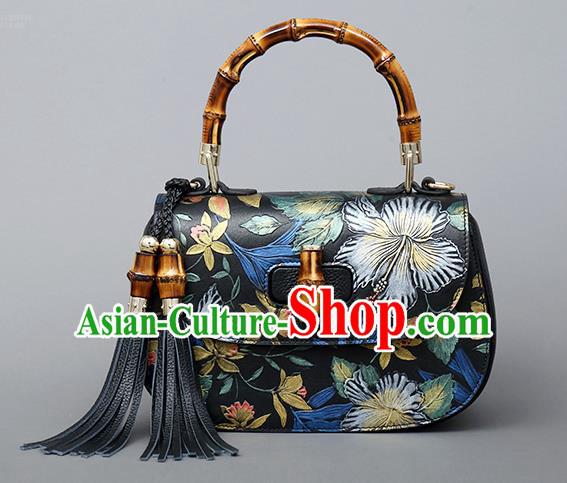 Traditional Handmade Asian Chinese Element Clutch Bags Shoulder Bag Haversack National Black Knurling Handbag for Women