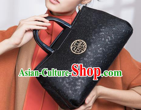 Traditional Handmade Asian Chinese Element Knurling Clutch Bags National Black Handbag for Women