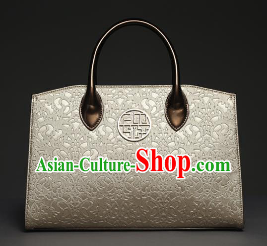Traditional Handmade Asian Chinese Element Knurling Shoulder Bags National Champagne Golden Handbag for Women