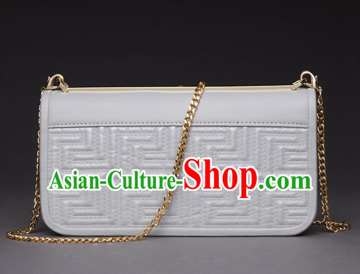 Traditional Handmade Asian Chinese Element Knurling Haversack Wallet National Handbag White Chain Purse for Women