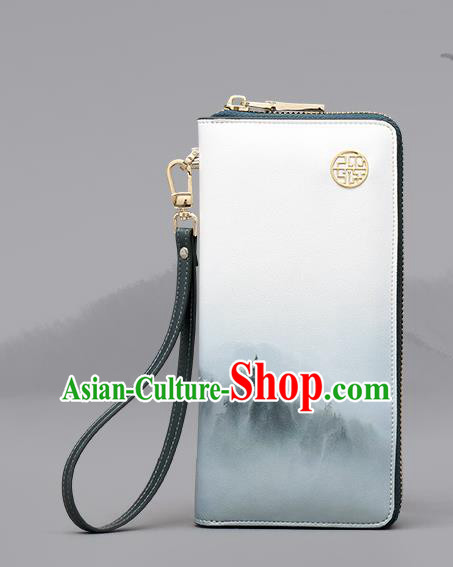 Traditional Handmade Asian Chinese Element Wallet National Handbag Ink Painting Purse for Women