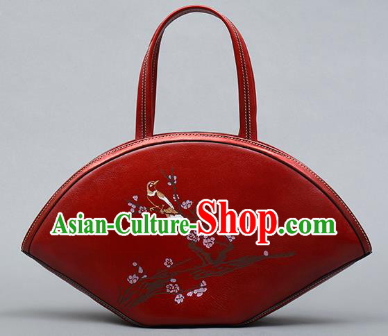 Traditional Handmade Asian Chinese Element Haversack Clutch Bags Shoulder Bag National Embroider Plum Blossom Red Handbag for Women
