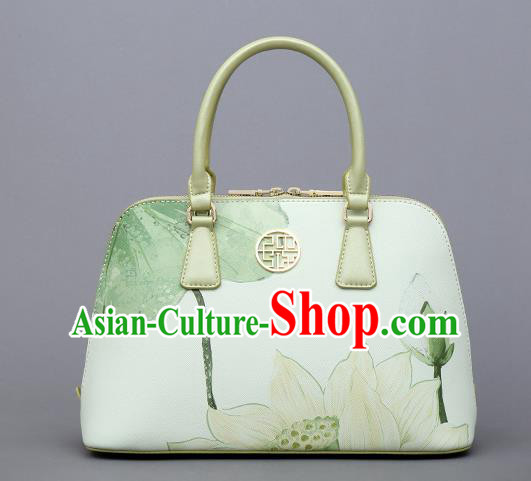 Traditional Handmade Asian Chinese Element Clutch Bags Shoulder Bag National Printing Lotus Flowers Handbag for Women