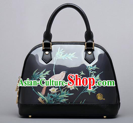 Traditional Handmade Asian Chinese Element Clutch Bags Shoulder Bag National Embroidery Birds Shell Black Handbag for Women