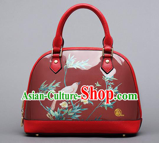 Traditional Handmade Asian Chinese Element Clutch Bags Shoulder Bag National Embroidery Birds Shell Red Handbag for Women