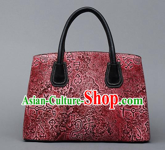 Traditional Handmade Asian Chinese Element Clutch Bags Shoulder Bag National Bronze Pattern Red Handbag for Women