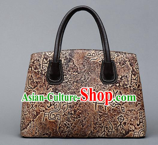 Traditional Handmade Asian Chinese Element Clutch Bags Shoulder Bag National Bronze Pattern Brown Handbag for Women