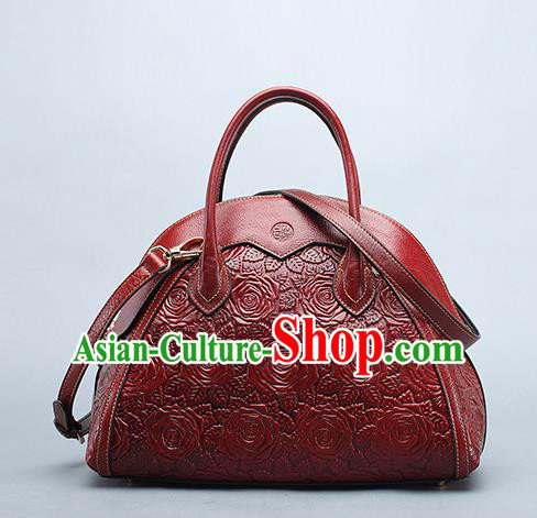 Traditional Handmade Asian Chinese Element Clutch Bags Shoulder Bag National Knurling Red Leather Handbag for Women