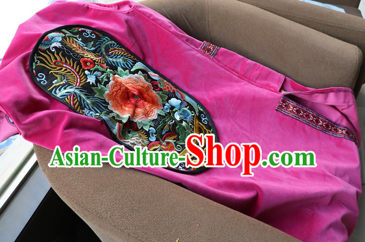 Traditional Chinese National Costume Long Vest, Elegant Hanfu Embroidered Rosy Cardigan for Women