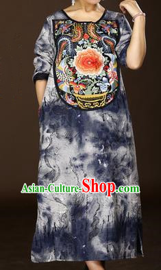 Traditional Chinese National Costume Long Robes, Elegant Hanfu Tang Suit Embroidered Phoenix Peony Dress for Women
