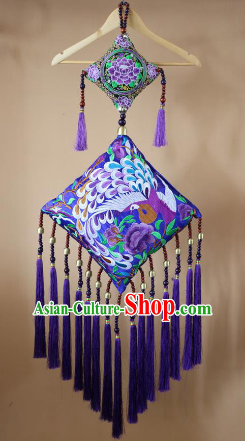 Traditional Handmade Chinese National Pendant Miao Nationality Embroidery Purple Tassel Accessories