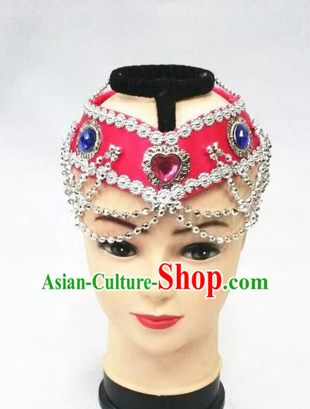 Traditional Handmade Chinese Mongol Nationality Dance Pink Hair Accessories Headwear, China Mongols Mongolian Minority Nationality Bride Headpiece for Women