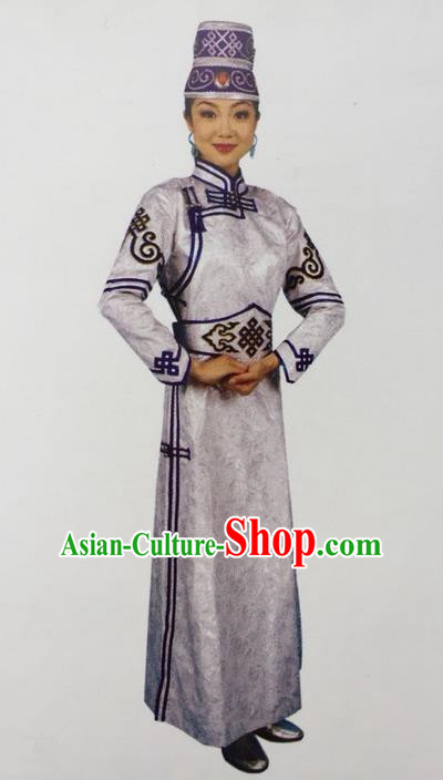 Traditional Chinese Mongol Nationality Dance Costume Handmade Mongolian Robe, China Mongolian Minority Nationality Dress Clothing for Women