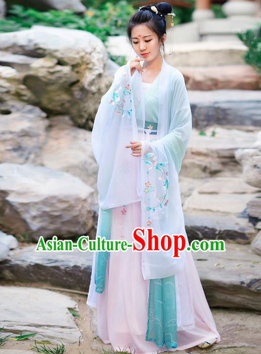 Traditional Ancient Chinese Costume Tang Dynasty Embroidery Wide Sleeve Cardigan, Elegant Hanfu Clothing Chinese Princess Unlined Upper Garment for Women