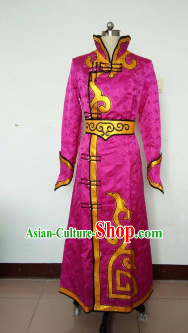 Traditional Chinese Mongol Nationality Dance Costume Rosy Mongolian Robe, China Mongolian Minority Nationality Clothing for Women