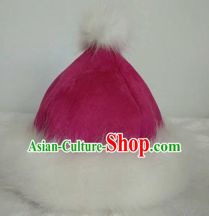 Traditional Handmade Chinese Mongol Nationality Dance Headwear Cotton-padded Hat, China Mongolian Minority Nationality Children Pink Headpiece for Kids