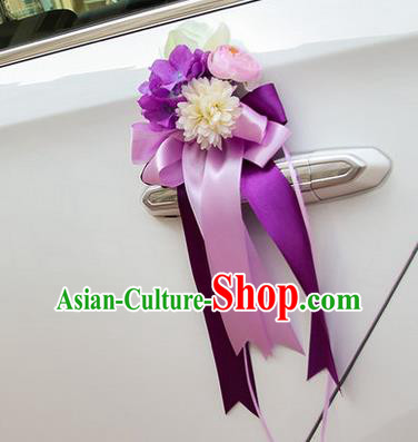 Top Grade Wedding Accessories Decoration, China Style Wedding Car Ornament Purple Flowers Bride Ribbon Garlands