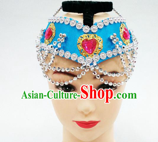 Traditional Handmade Chinese Mongol Nationality Handmade Blue Hair Accessories, China Mongols Mongolian Minority Nationality Headband Headwear for Women