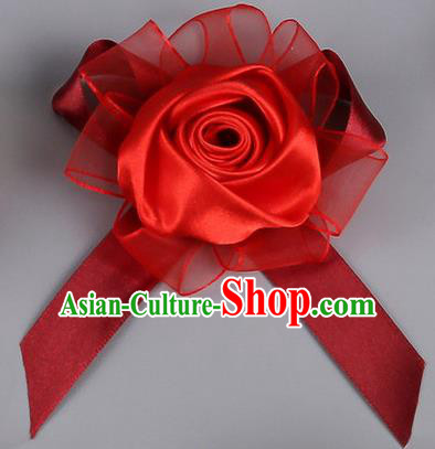 Top Grade Wedding Accessories Decoration Corsage, China Style Wedding Car Ornament Red Rose Flowers Bride Bridegroom Ribbon Brooch