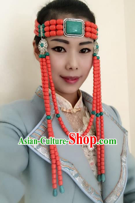 Traditional Handmade Chinese Mongol Nationality Dance Headwear Bride Headband, China Mongolian Minority Nationality Tassel Hair Accessories Headpiece for Women