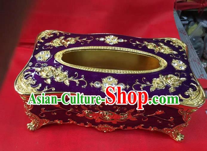 Traditional Handmade Chinese Mongol Nationality Crafts Purple Tissue Box, China Mongolian Minority Nationality Cloisonne Gilded Paper Holder