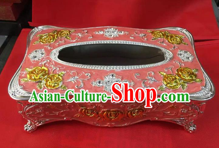 Traditional Handmade Chinese Mongol Nationality Crafts Pink Tissue Box, China Mongolian Minority Nationality Cloisonne Gilded Paper Holder