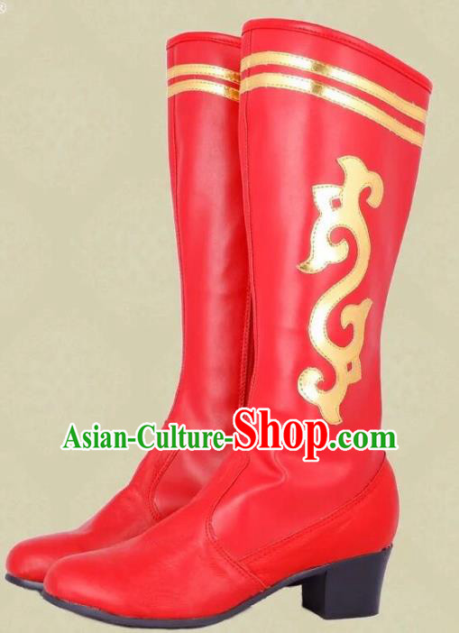 Traditional Chinese Minority Mongol Nationality Ethnic Minorities Mongolian Boots Red Wedding Boots for Women