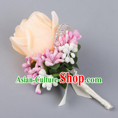 Top Grade Wedding Accessories Decoration Flower Corsage, China Style Wedding Ornament Champagne Bridegroom Champagne Rose Brooch