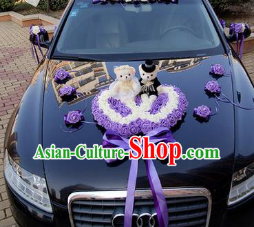 Top Grade Wedding Accessories Decoration, China Style Wedding Car Ornament Purple Flowers Heart-shaped Plate
