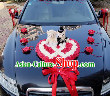 Top Grade Wedding Accessories Decoration, China Style Wedding Car Ornament Red Flowers Heart-shaped Plate