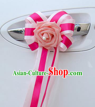 Top Grade Wedding Accessories Decoration, China Style Wedding Car Bowknot Pink Flowers Bride Rosy Long Ribbon Garlands Ornaments