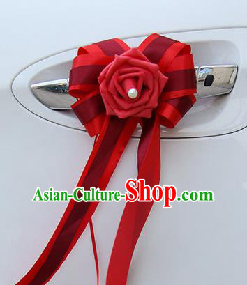 Top Grade Wedding Accessories Decoration, China Style Wedding Car Bowknot Flowers Bride Red Long Ribbon Garlands Ornaments