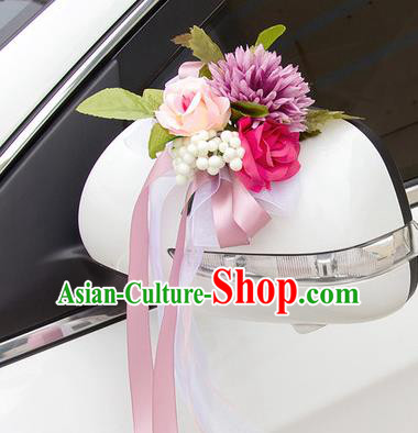 Top Grade Wedding Accessories Decoration, China Style Wedding Car Ornament Flowers Bride Pink Silk Ribbon Garlands